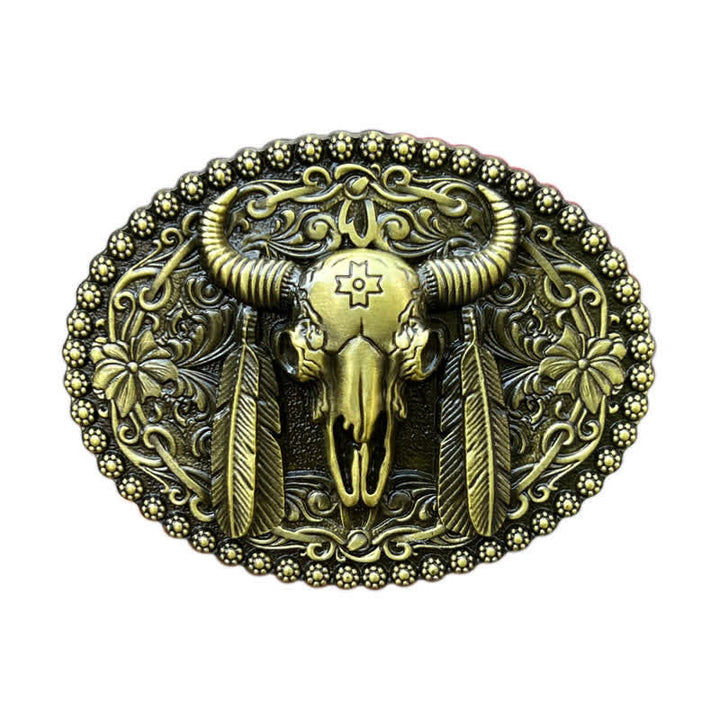 Cintura in pelle con fibbia decorativa etnica a forma di toro fai da te da uomo - Bronzo antico - Senza cintura - image 10