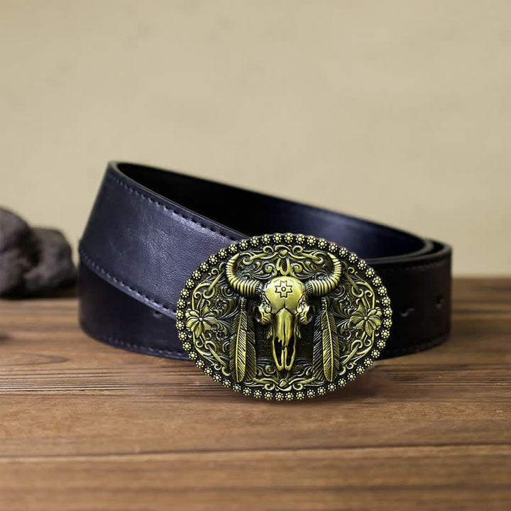 Cintura in pelle con fibbia decorativa etnica a forma di toro fai da te da uomo - Bronzo antico - Cintura PU nera (40) - image 12