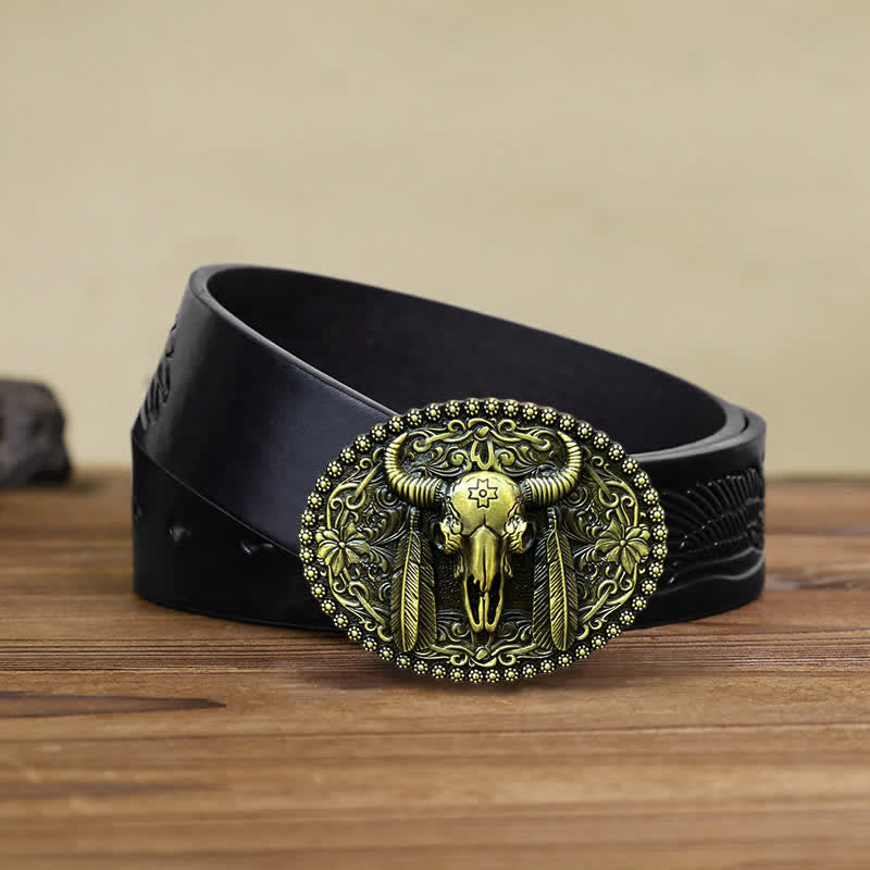 Cintura in pelle con fibbia decorativa etnica a forma di toro fai da te da uomo