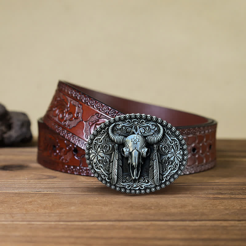 Cintura in pelle con fibbia decorativa etnica a forma di toro fai da te da uomo