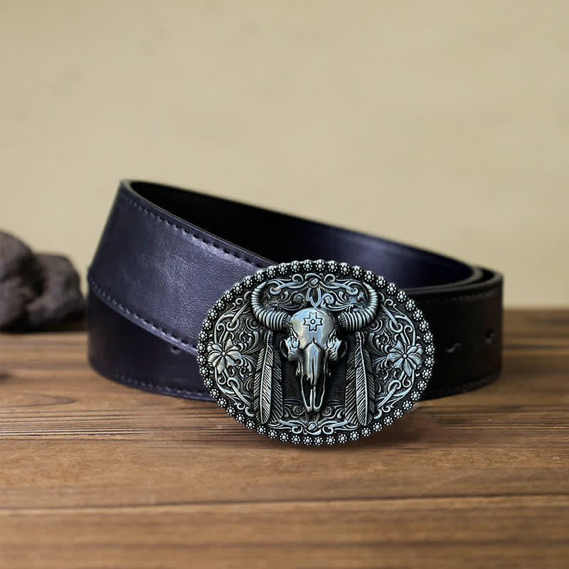 Cintura in pelle con fibbia decorativa etnica a forma di toro fai da te da uomo