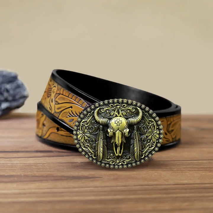 Cintura in pelle con fibbia decorativa etnica a forma di toro fai da te da uomo