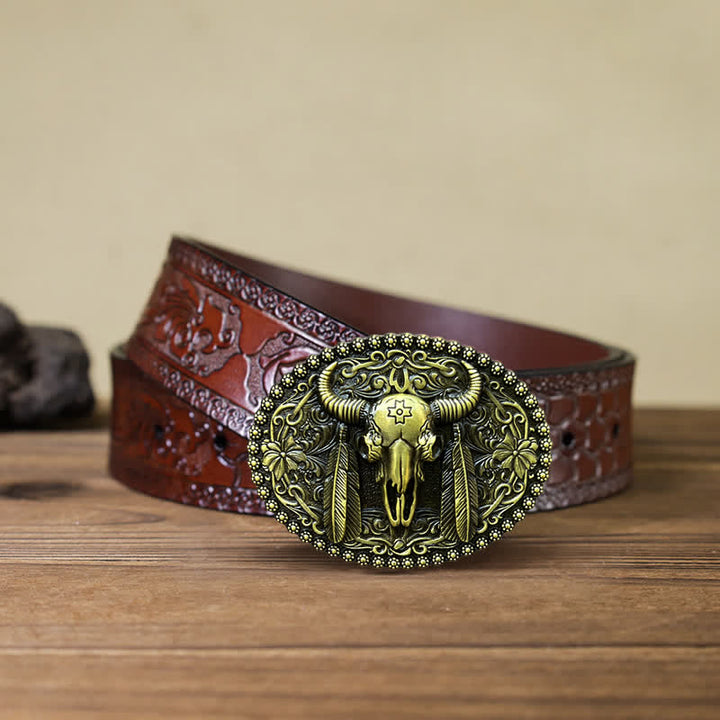 Cintura in pelle con fibbia decorativa etnica a forma di toro fai da te da uomo