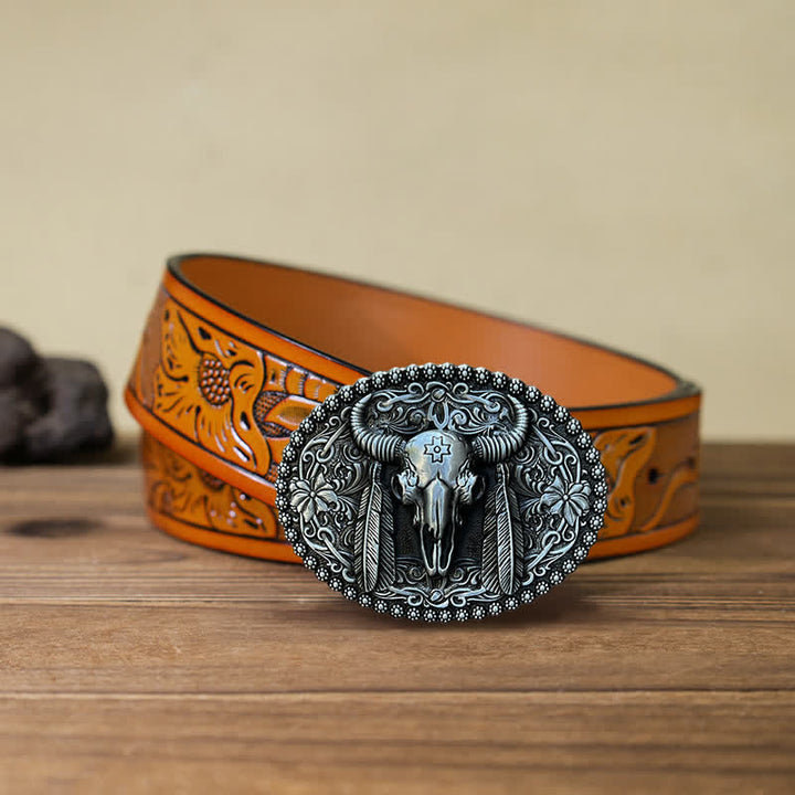 Cintura in pelle con fibbia decorativa etnica a forma di toro fai da te da uomo