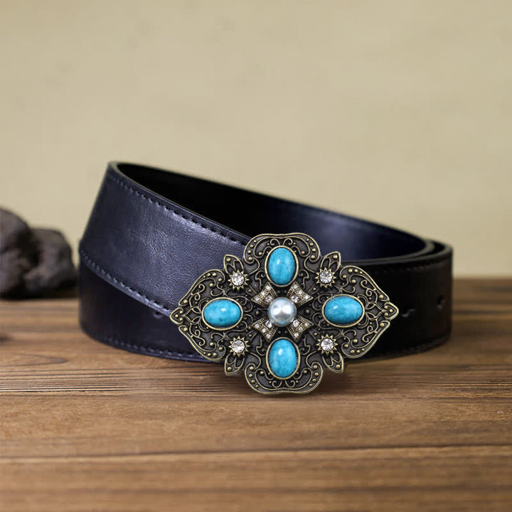 Cintura in pelle con fibbia turchese decorativa fai da te da uomo - Turchese - Cintura PU nera (40) - image 3