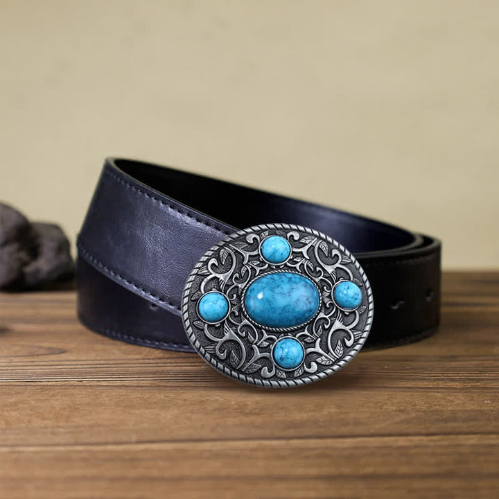 Cintura in pelle con fibbia turchese da cowboy western fai da te da uomo
