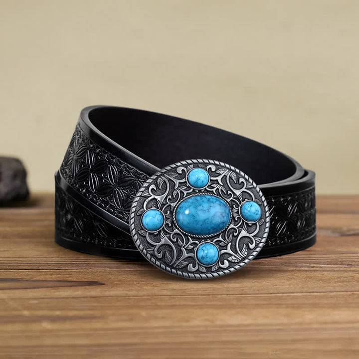 Cintura in pelle con fibbia turchese da cowboy western fai da te da uomo