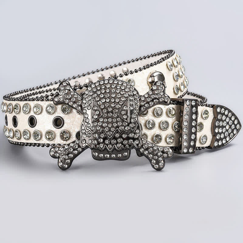 Cintura in pelle tempestata di strass di cristallo con testa di teschio - Stile n. 3 - 44 - image 5