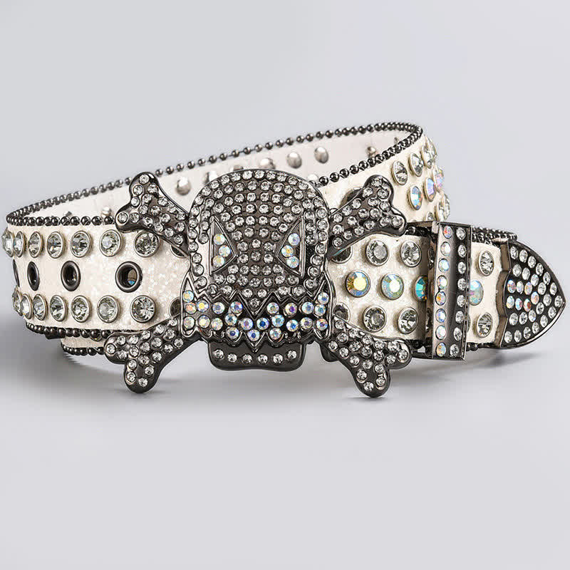 Cintura in pelle tempestata di strass di cristallo con testa di teschio - Stile n. 2 - 44 - image 4