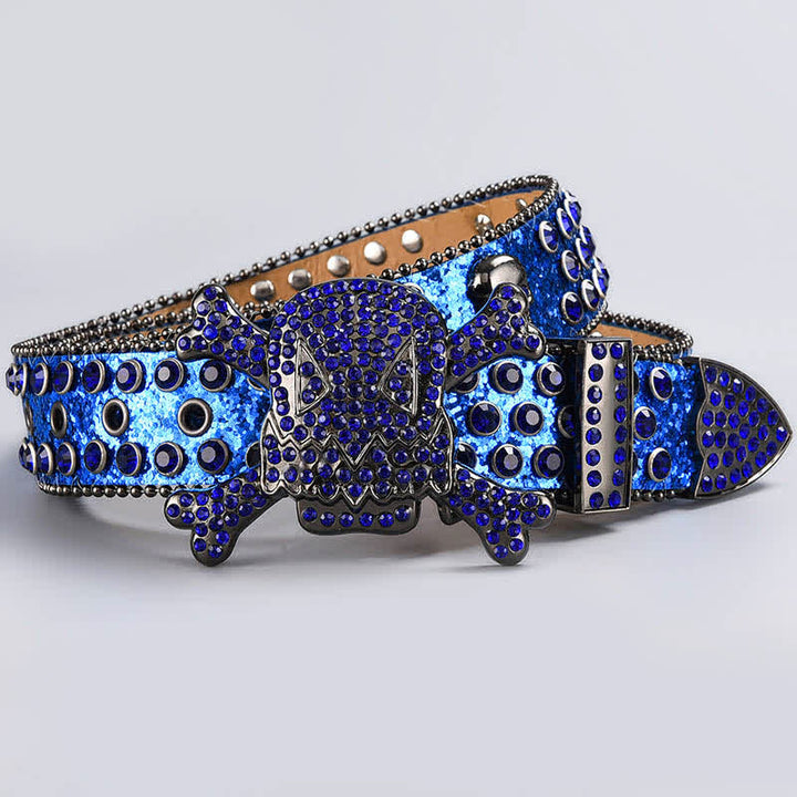 Cintura in pelle tempestata di strass di cristallo con testa di teschio - Stile n. 5 - 44 - image 7