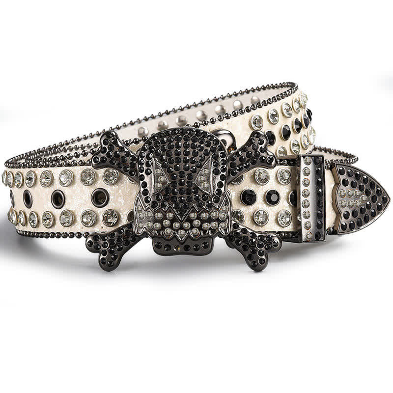 Cintura in pelle tempestata di strass di cristallo con testa di teschio - Stile n. 1 - 44 - image 0