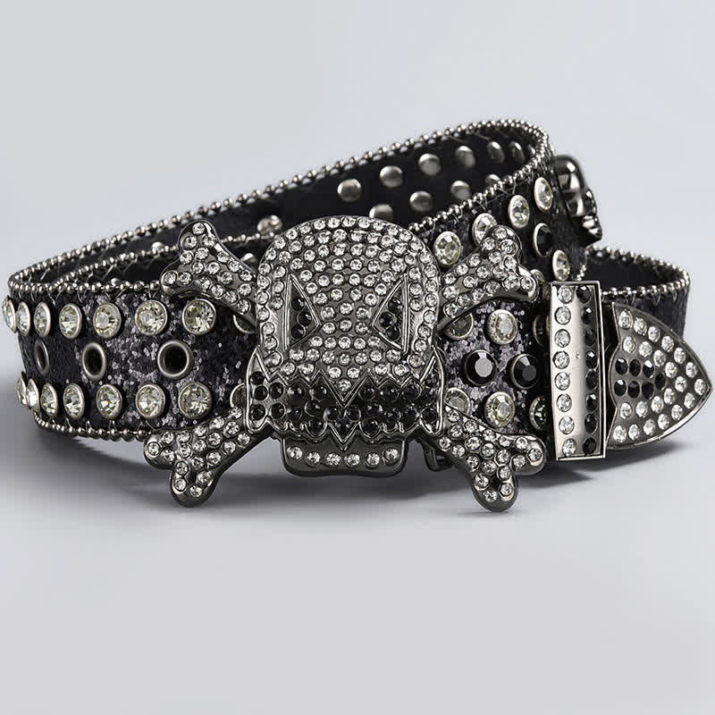 Cintura in pelle tempestata di strass di cristallo con testa di teschio - Stile n. 7 - 44 - image 9