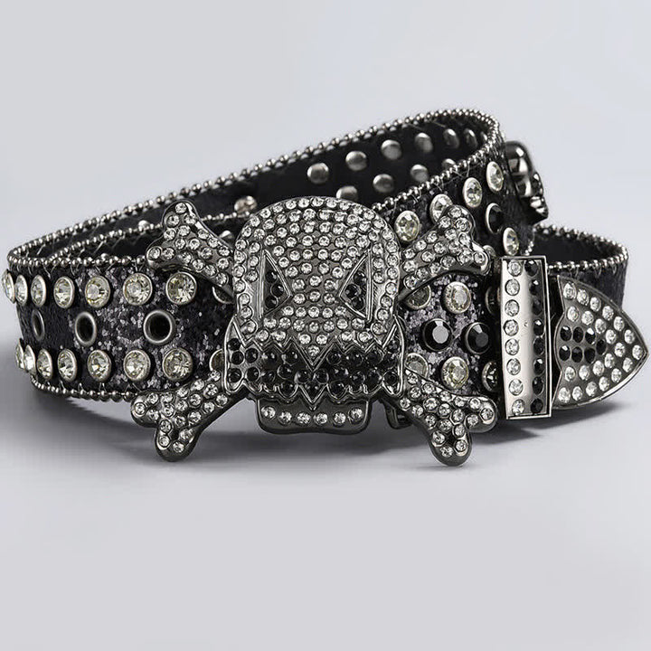 Cintura in pelle tempestata di strass di cristallo con testa di teschio - Stile n. 7 - 44 - image 9