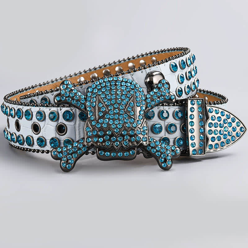 Cintura in pelle tempestata di strass di cristallo con testa di teschio - Stile n. 16 - 44 - image 18
