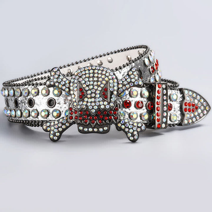 Cintura in pelle tempestata di strass di cristallo con testa di teschio - Stile #17 - 44 - image 19