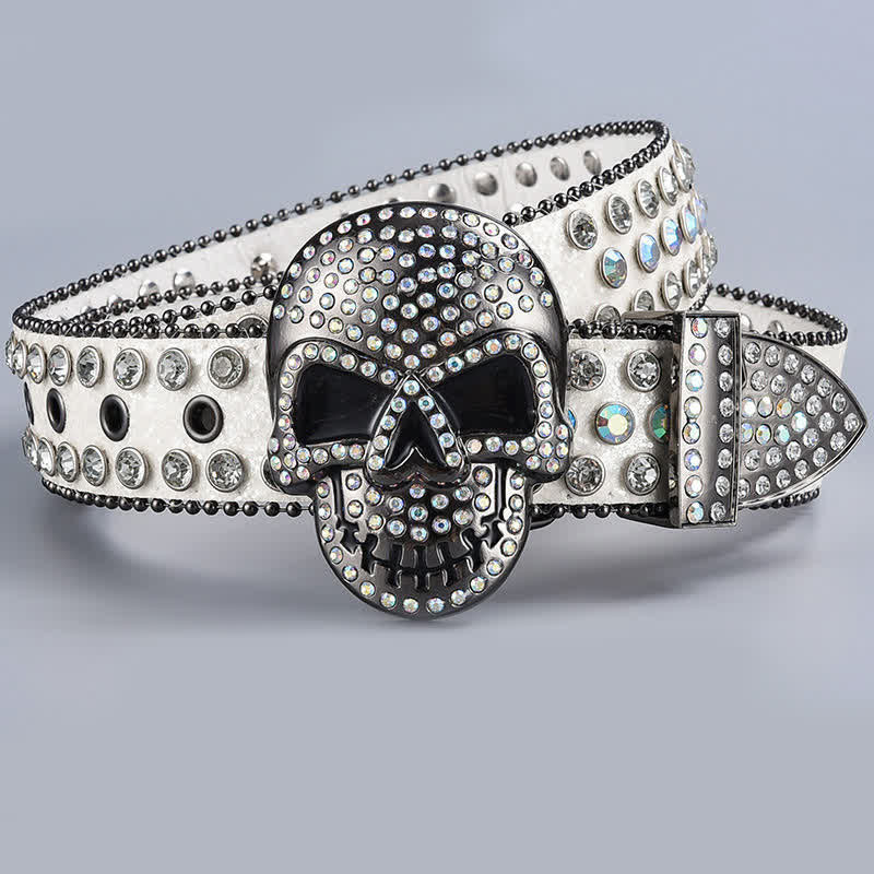 Cintura in pelle con perline e strass punk death ghost