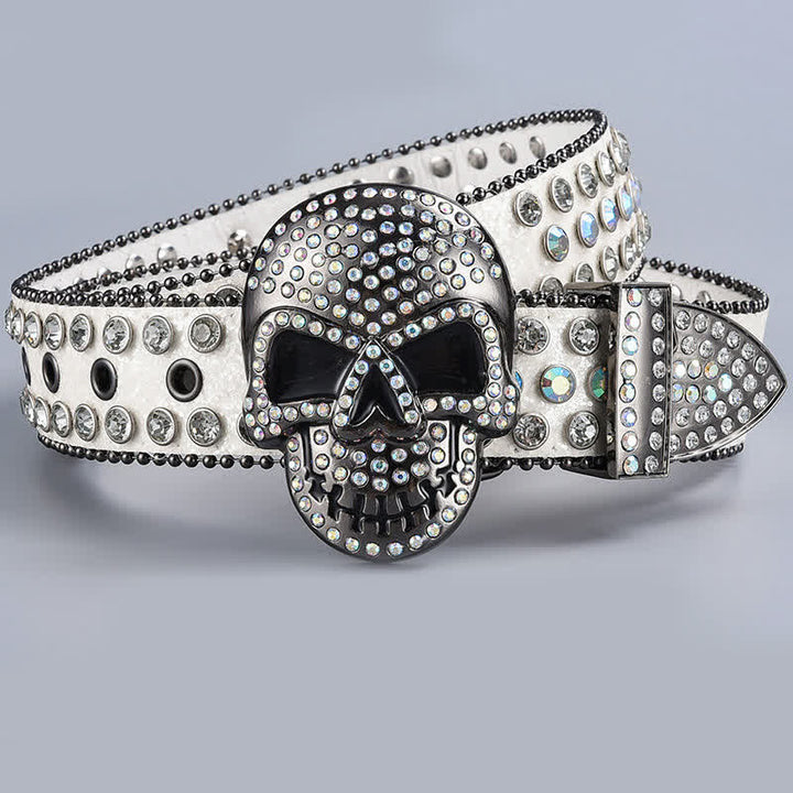 Cintura in pelle con perline e strass punk death ghost