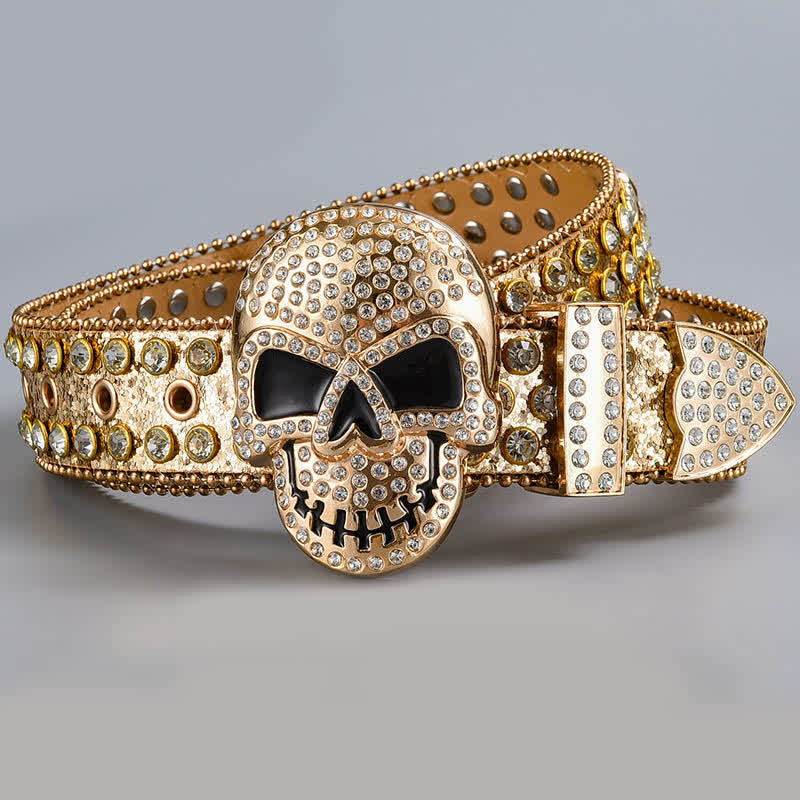 Cintura in pelle con perline e strass punk death ghost