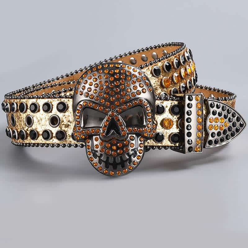 Cintura in pelle con perline e strass punk death ghost