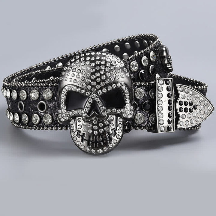 Cintura in pelle con perline e strass punk death ghost