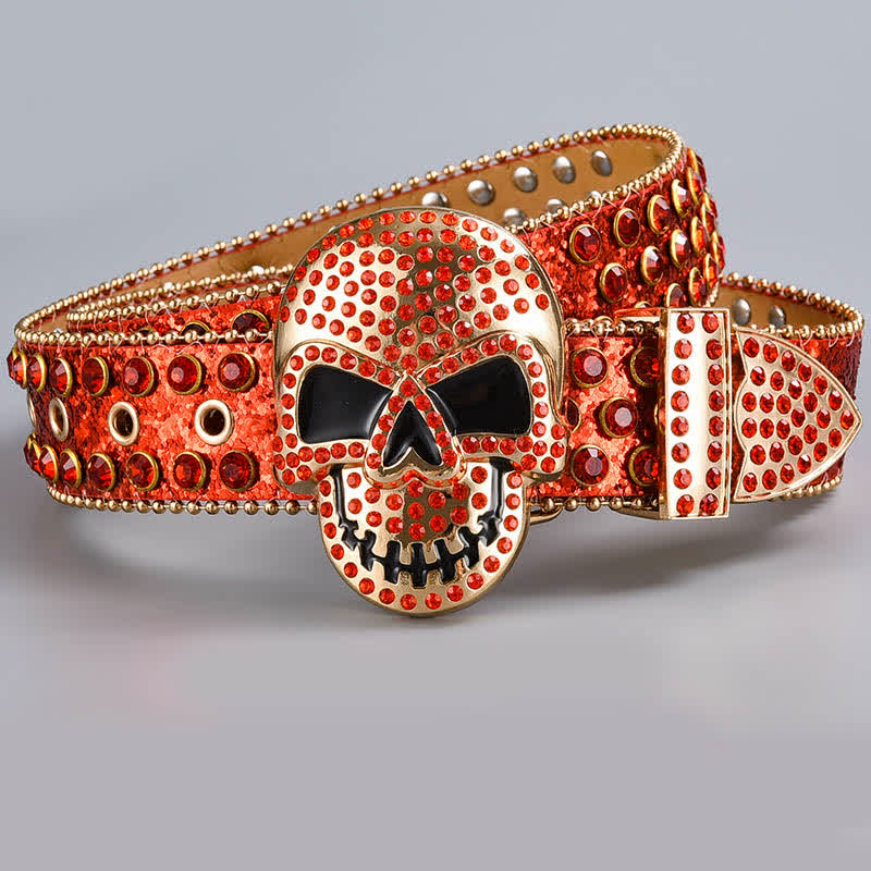 Cintura in pelle con perline e strass punk death ghost