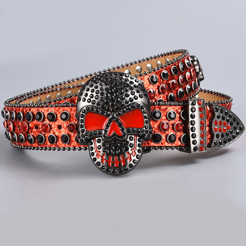 Cintura in pelle con perline e strass punk death ghost