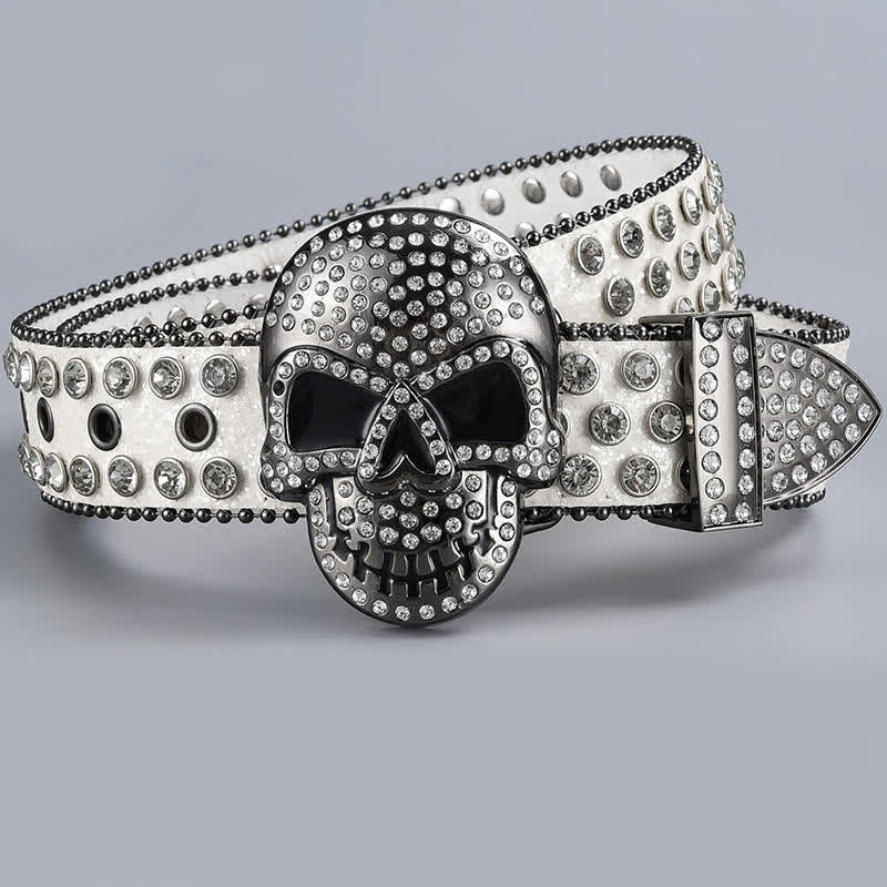 Cintura in pelle con perline e strass punk death ghost