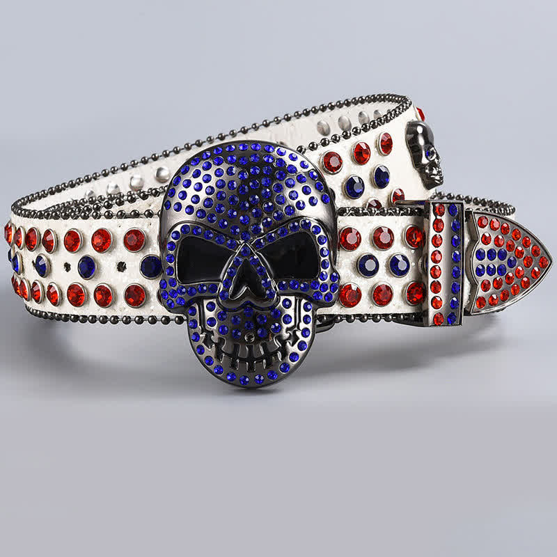 Cintura in pelle con perline e strass punk death ghost