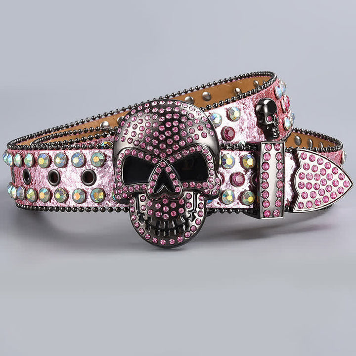 Cintura in pelle con perline e strass punk death ghost