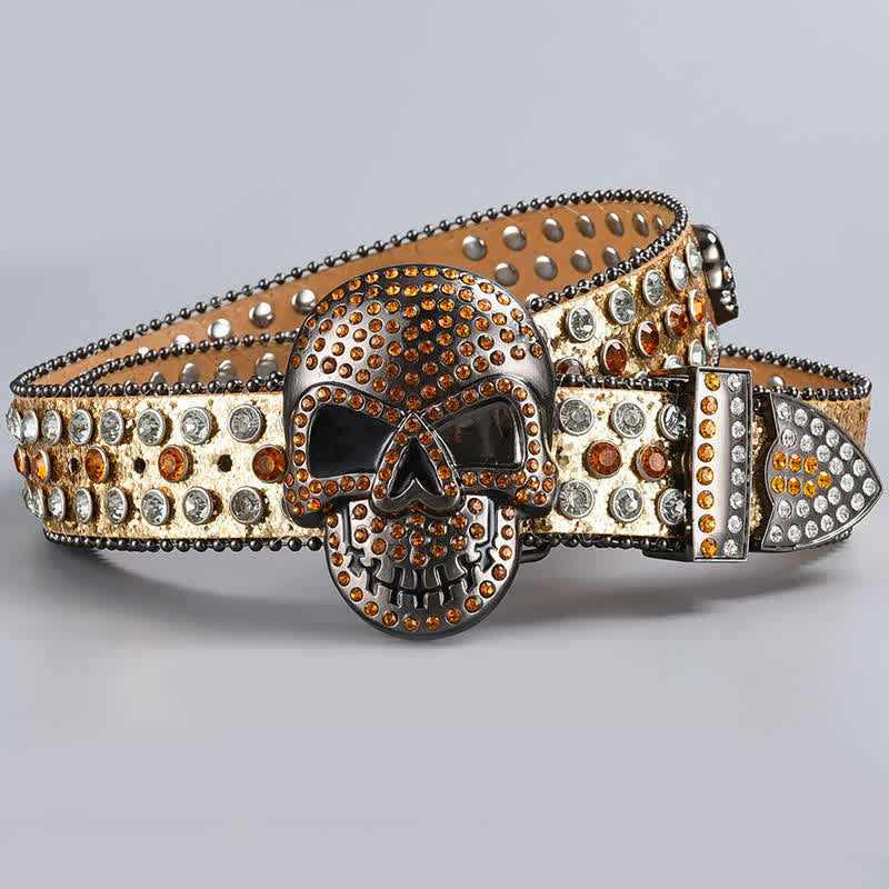 Cintura in pelle con perline e strass punk death ghost