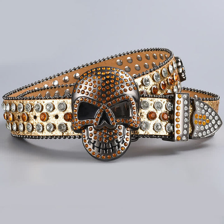 Cintura in pelle con perline e strass punk death ghost