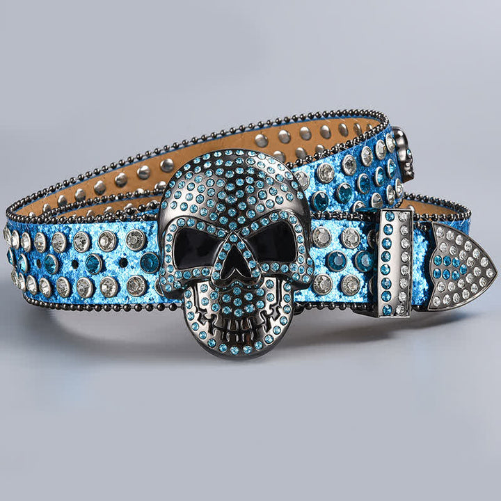 Cintura in pelle con perline e strass punk death ghost