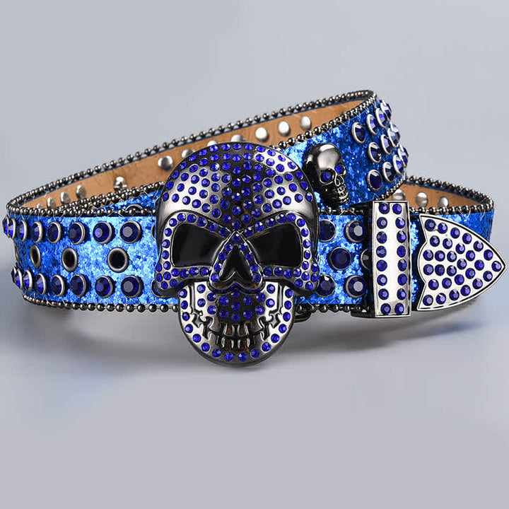 Cintura in pelle con perline e strass punk death ghost