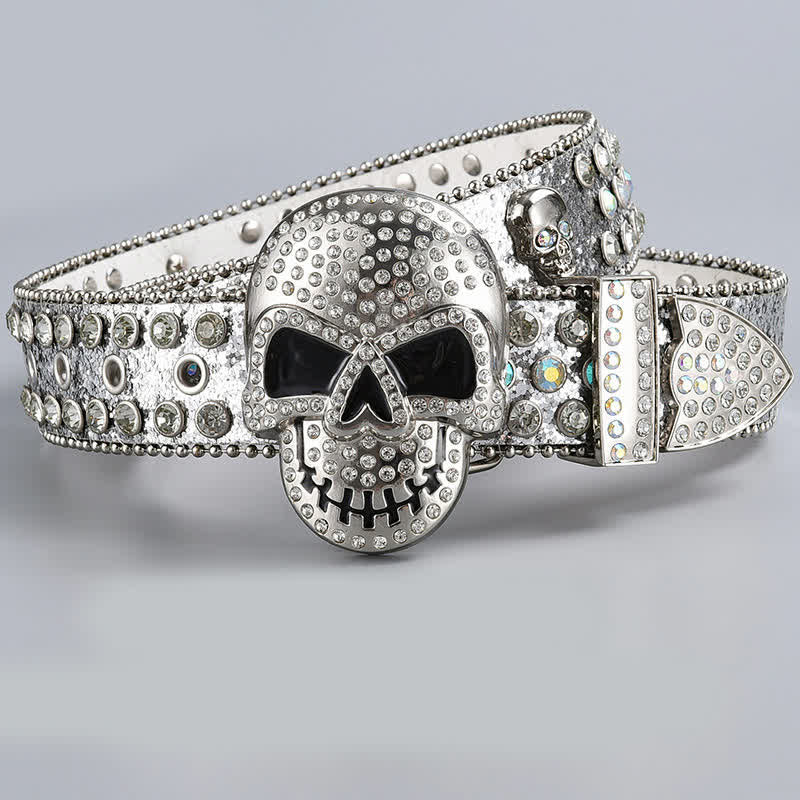 Cintura in pelle con perline e strass punk death ghost