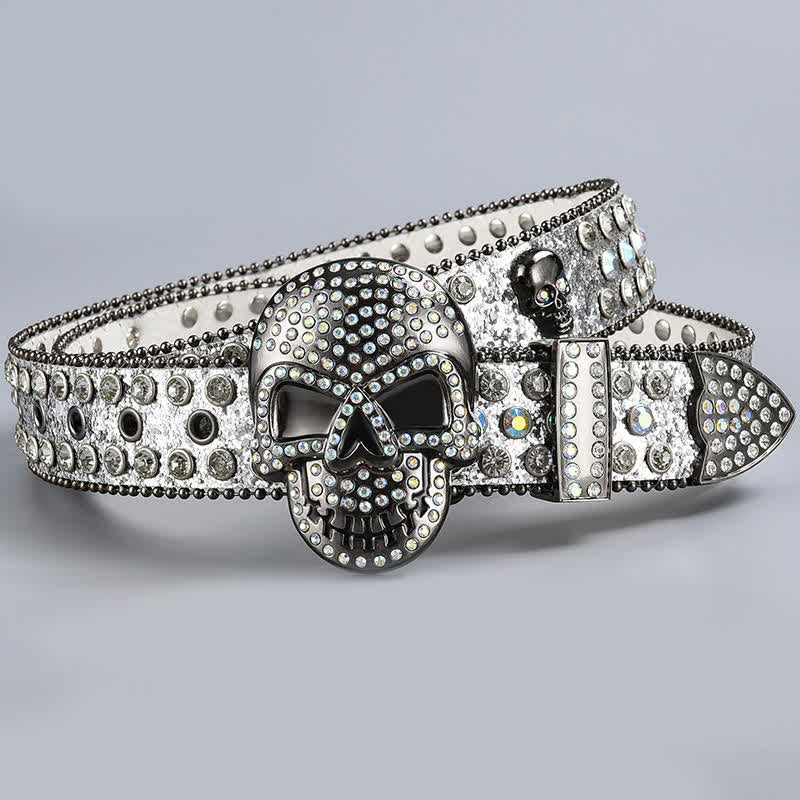 Cintura in pelle con perline e strass punk death ghost