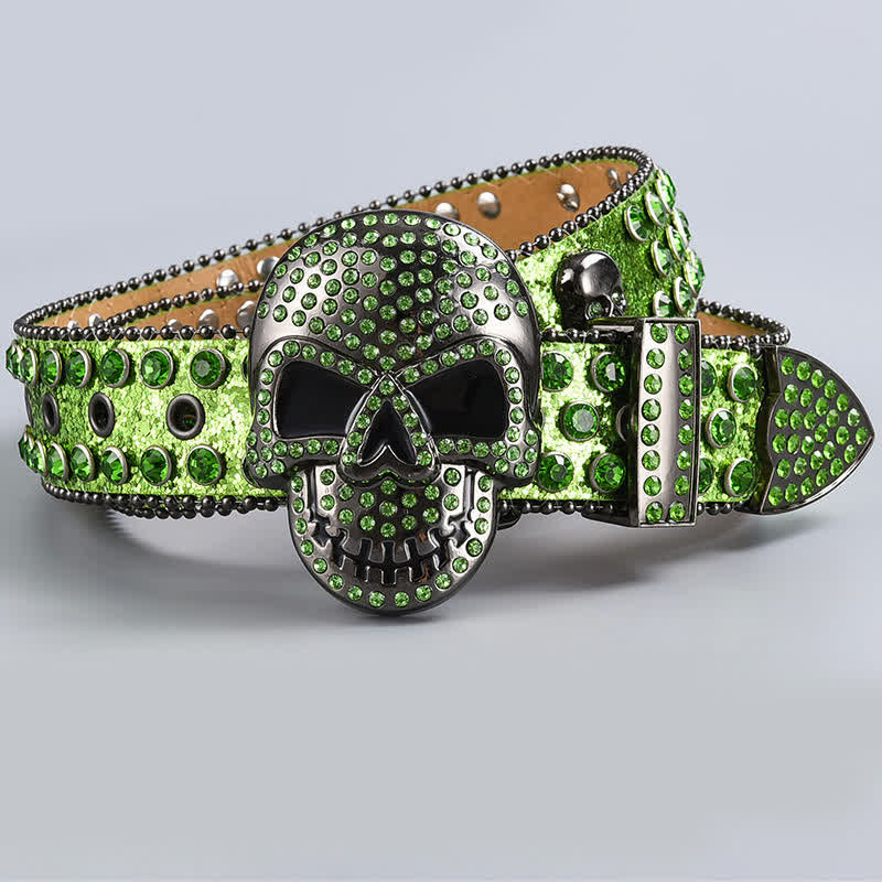 Cintura in pelle con perline e strass punk death ghost