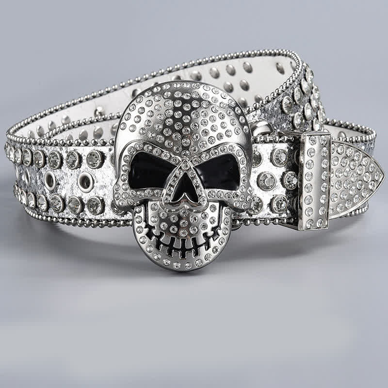 Cintura in pelle con perline e strass punk death ghost