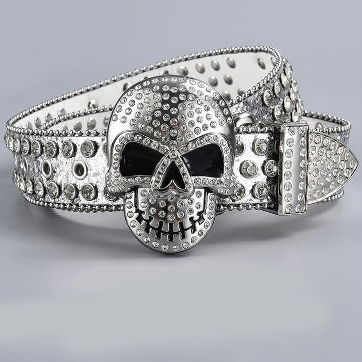 Cintura in pelle con perline e strass punk death ghost