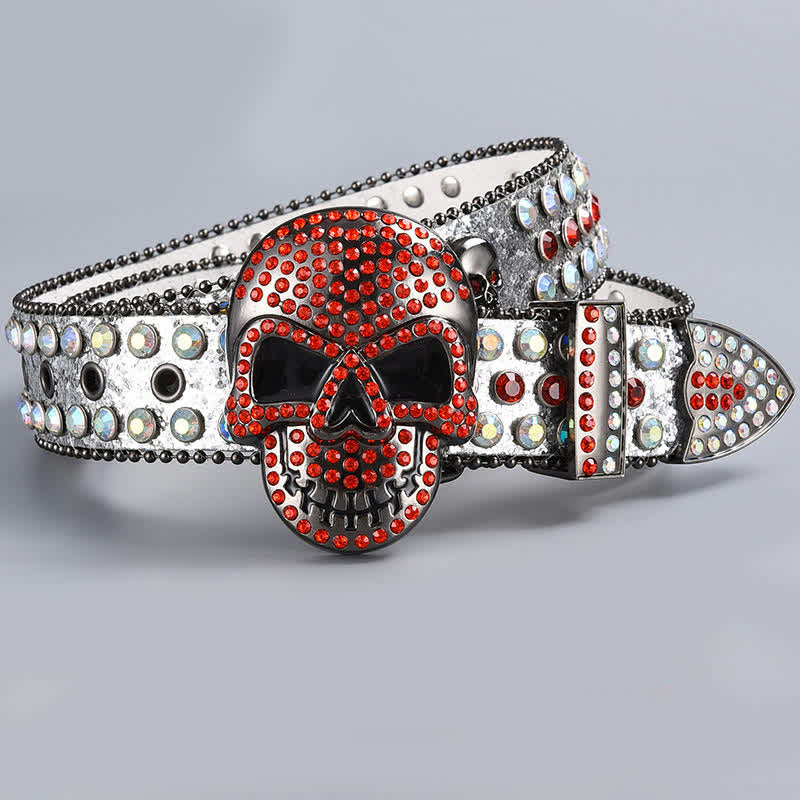 Cintura in pelle con perline e strass punk death ghost