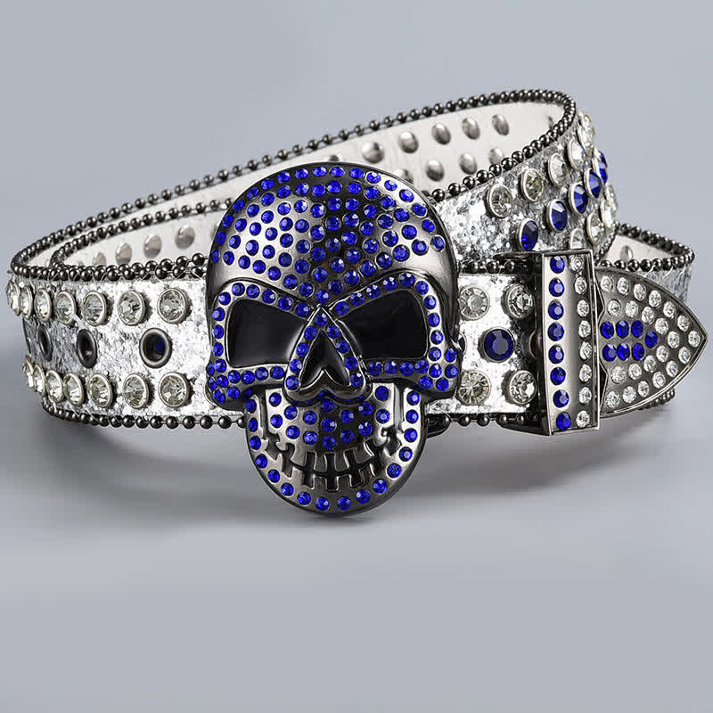 Cintura in pelle con perline e strass punk death ghost
