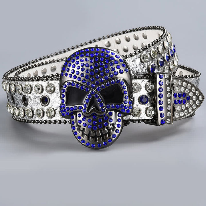 Cintura in pelle con perline e strass punk death ghost
