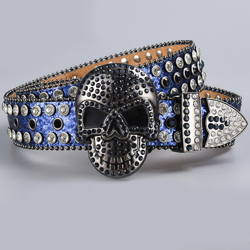 Cintura in pelle con perline e strass punk death ghost