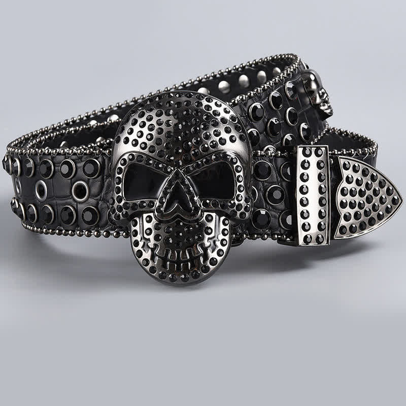 Cintura in pelle con perline e strass punk death ghost