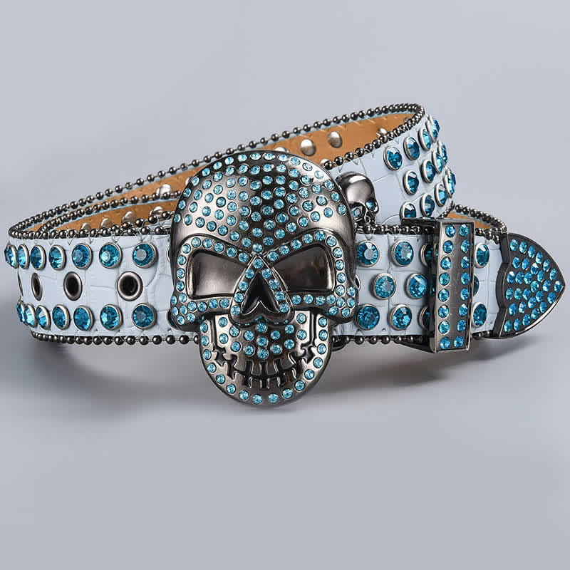 Cintura in pelle con perline e strass punk death ghost