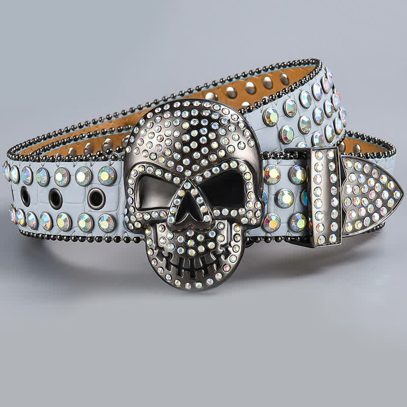 Cintura in pelle con perline e strass punk death ghost