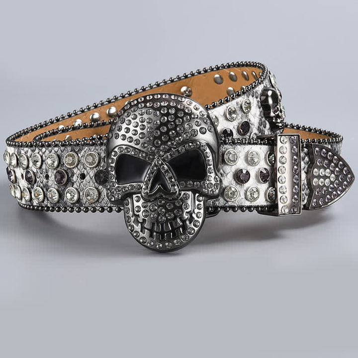 Cintura in pelle con perline e strass punk death ghost