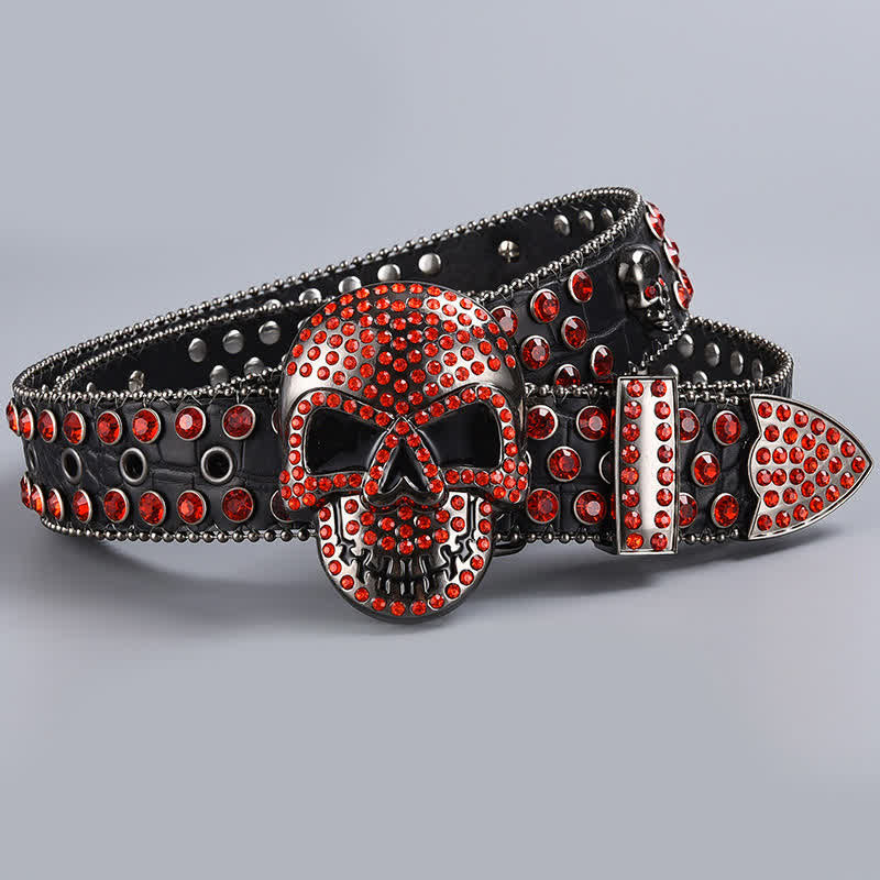 Cintura in pelle con perline e strass punk death ghost