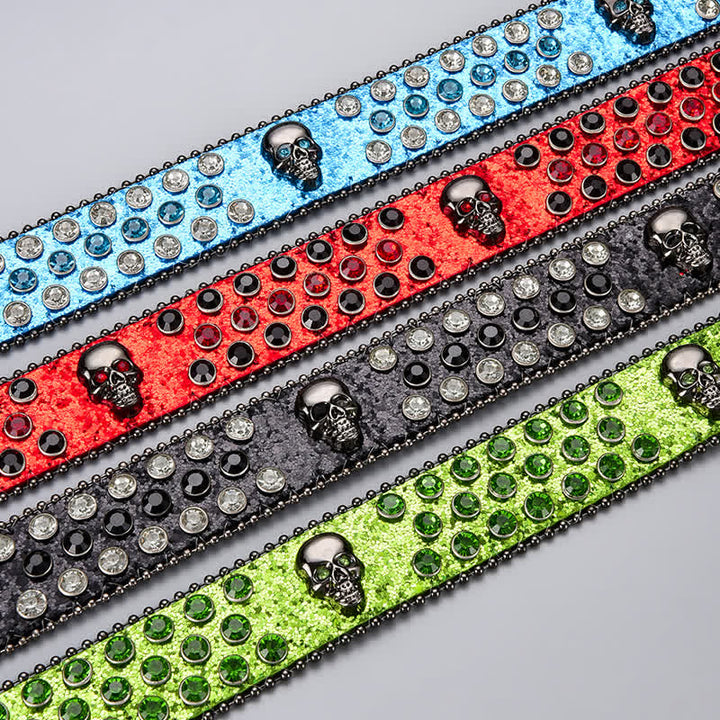 Cintura in pelle con perline e strass punk death ghost