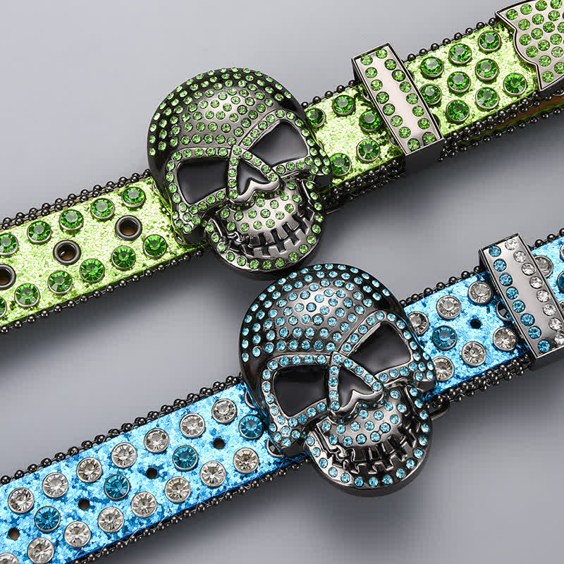 Cintura in pelle con perline e strass punk death ghost