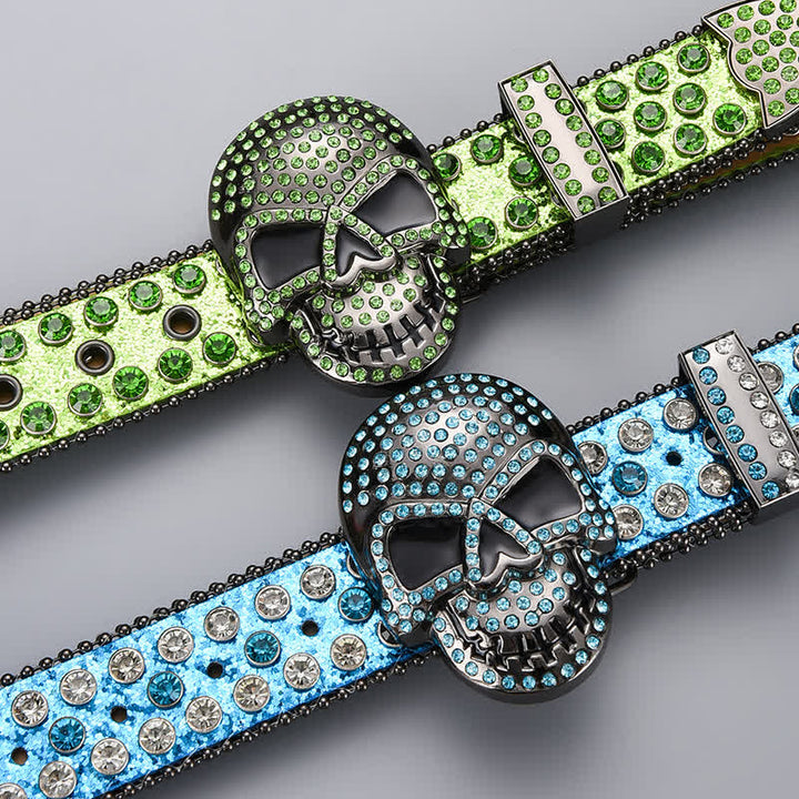 Cintura in pelle con perline e strass punk death ghost